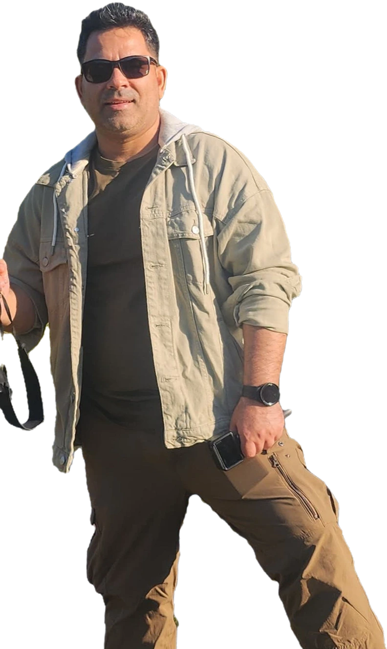 Farooq Wani in a light jacket and sunglasses